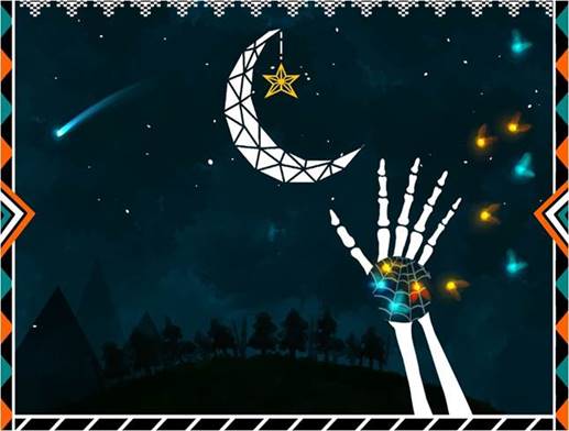 Skeleton hand by crescent moon