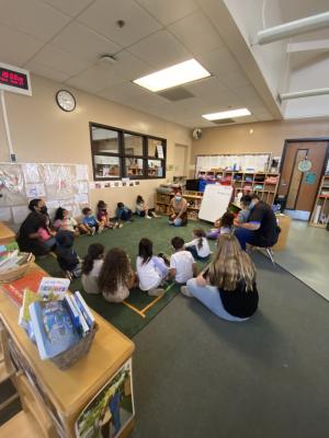 A student teacher doing her student teaching in the child development instructional lab