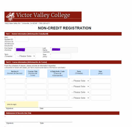 Non Credit Registration 